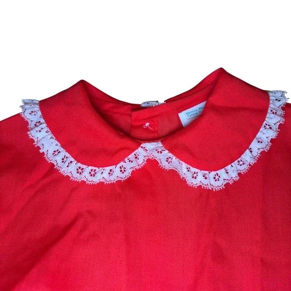 Vintage Toddler Baby Girl Red Long Sleeve Ruffle Holiday Valentine Dress Lace 2T - Picture 2 of 8